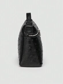 1pc Solid Color Ostrich Pattern PU Square Crossbody Bag For Women, Suitable For Daily Fashion Matching And Outings - Black - View 3
