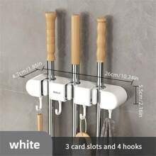 1 pièce Support mural pour balai et vadrouille avec crochets, organisateur puissant et autoadhésif pour balai et vadrouille pour jardin et garage, sans perçage, facile à installer et pratique à ranger