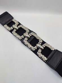 2024 Fashion New Women's Metal Thick Chain Belt Wide Elastic Belt With Coat Sweater Skirt Decorative - 銀色 - 查看 3