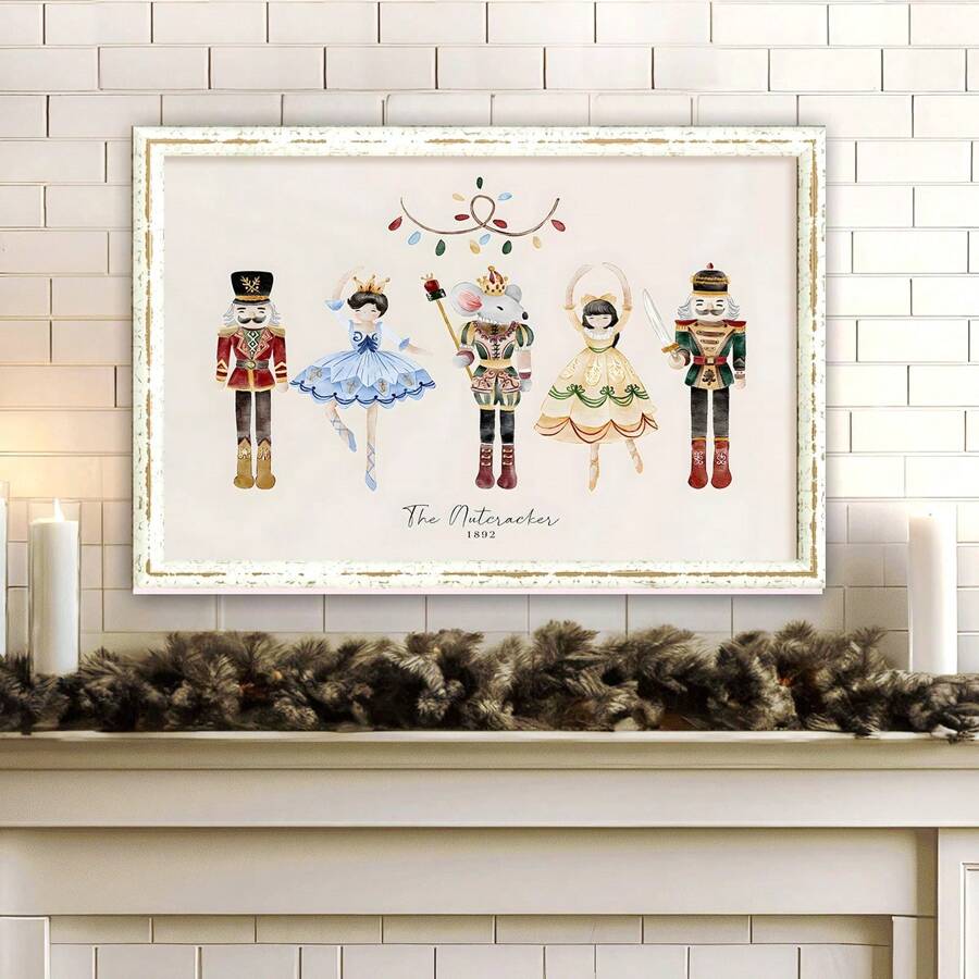1pc Nutcracker Print, Vintage Watercolor Printable Wall Art, Nursery Wall Prints, Kids Xmas Digital Home Decor,Canvas Wall Poster, Bedroom Living Room Hallway Decoration Christmas Decorations Room Decor Christmas