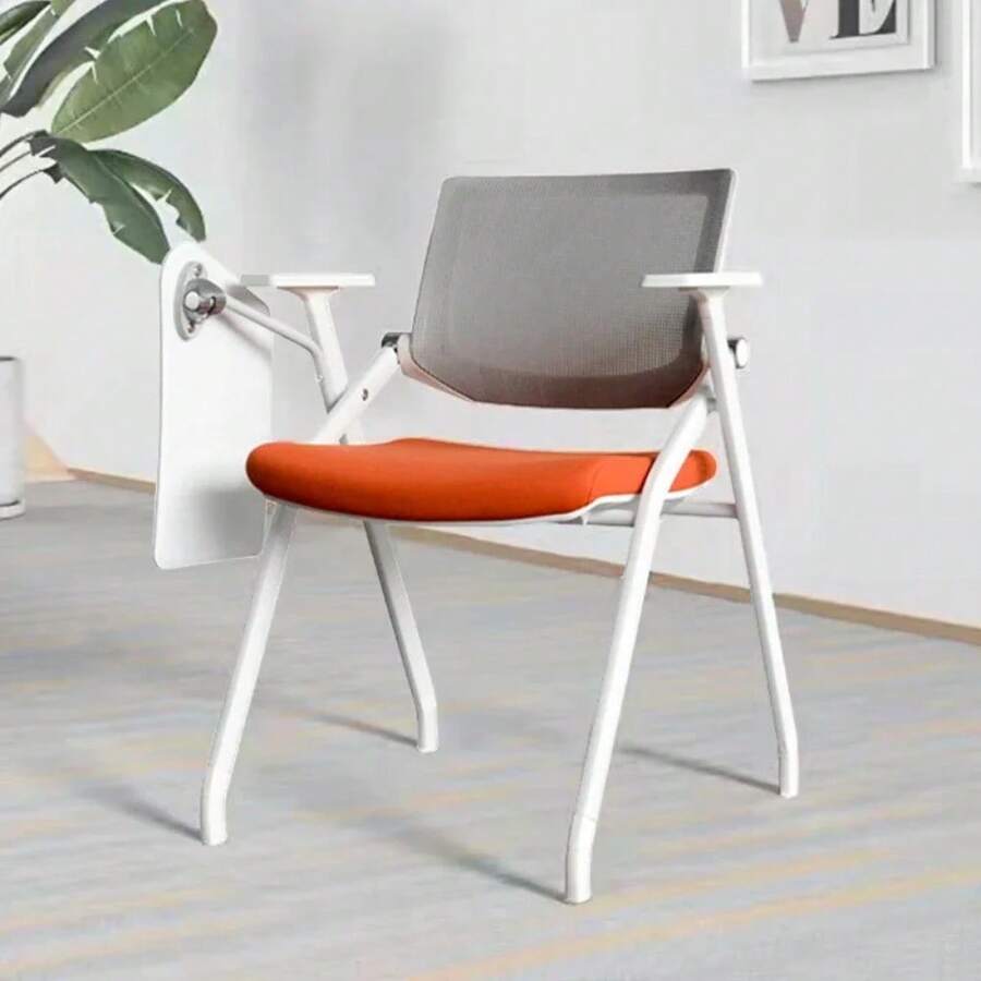 Folding Training Chair, With Table Top, White Plastic Backrest, Mesh