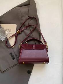 2026 New Suede Matte Finish With PU Small Square Bag, Burgundy Vintage Shaped Mini Shoulder Bag, Elegant Versatile Commuter Crossbody Phone Bag, Suitable For Daily Use, Dating, Gift, Gold Buckle Design Handbag - Burgundy - View 9