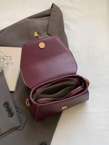 2026 New Suede Matte Finish With PU Small Square Bag, Burgundy Vintage Shaped Mini Shoulder Bag, Elegant Versatile Commuter Crossbody Phone Bag, Suitable For Daily Use, Dating, Gift, Gold Buckle Design Handbag - Burgundy - View 6