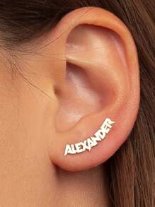 1 件银色定制个性化不锈钢名字耳钉 - Y2K 嘻哈风格，女士定制字母设计 - 完美的生日礼物，银色，时尚，多彩，复古，简约，男女通用，休闲，可爱，定制，个性化，独特，适合他的理想礼物，适合她、男朋友、女朋友、爸爸、妈妈、家人、朋友、周年纪念、生日、毕业典礼、舞会、派对、母亲节礼物 - 彩色 - 查看 2