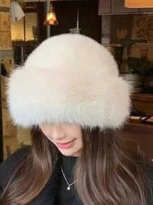1 pièce/paquet Chapeau mongol épais unisexe 2024 nouveau, chapeau d'oreille en fausse fourrure de vison doux et chaud, multicolore, à la mode, coupe-vent, design mignon, convient pour l'automne et l'hiver