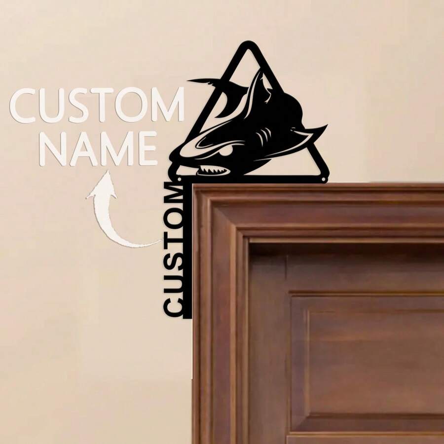 1pc Shark Warning Door Corner Metal Wall Art, Shark Beach Warning Door Topper Sign, Shark Lover Door Hanging,Custom Text Door Corner Sign Bathroom Door Corner Sign Gifts Birthday Graduation