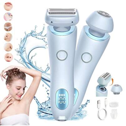 1件装二合一女士电动剃须刀及比基尼修剪器，便携式干湿两用私处脱毛器，适用于腋下、私密部位、腿部、手臂，剃须顺滑