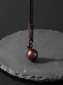 Adjustable Braided Cord Necklace With Round Black Obsidian & Purple Tiger Eye Crystal Pendant, Unisex Natural Crystal Bead Chakra Necklace - Multicolor - View 13