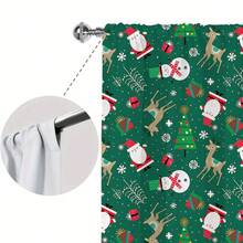 2 件装绿色圣诞老人圣诞树驯鹿印花图案环形遮光窗帘 - 杆袋设计，保护隐私，编织，易于护理，适用于卧室、客厅、浴室和其他日常装饰 - 彩色 - 查看 5