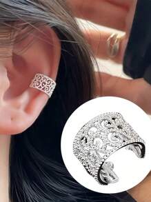 Sterling Silver Ear Cuff, Vintage Ballet-Inspired Hollow Filigree Design, No Piercing Required, Cute And Versatile For Ear Cartilage