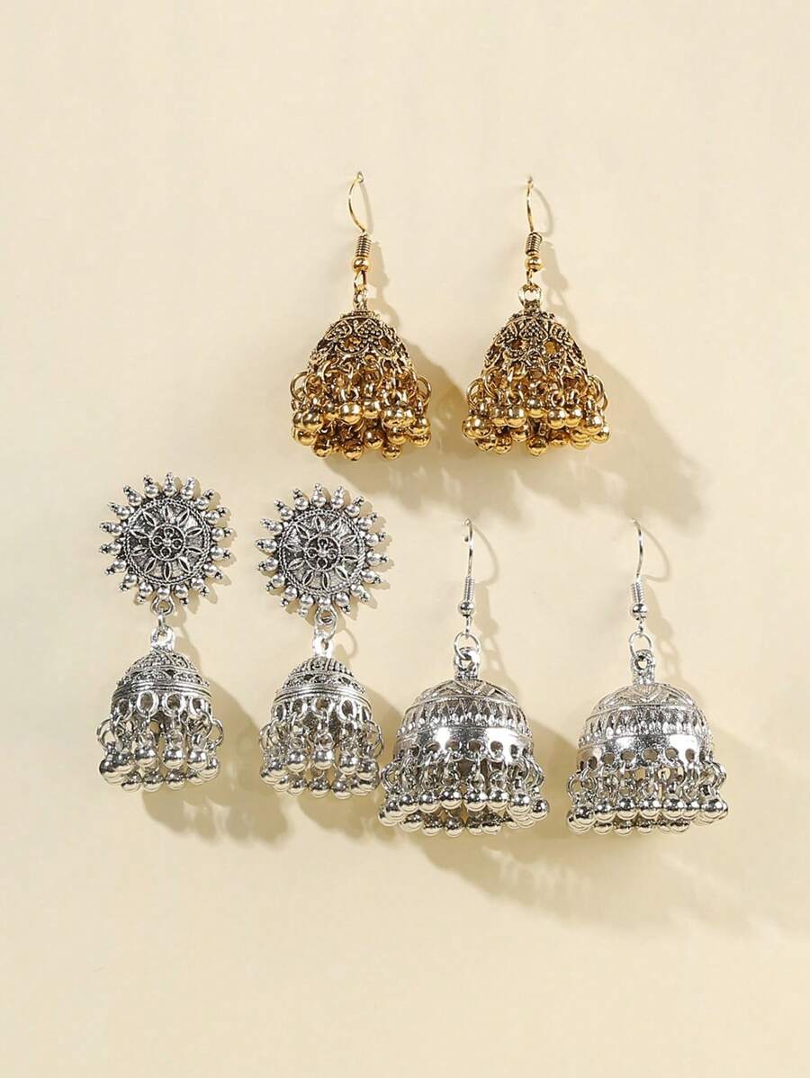 3pairs Round Ball Tassel Earrings Drop Earrings