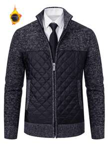 Men Zip-Up Thermal Lined Cardigan Sweater Jacket With Long Sleeves For Workout - Dark Grey - View 2