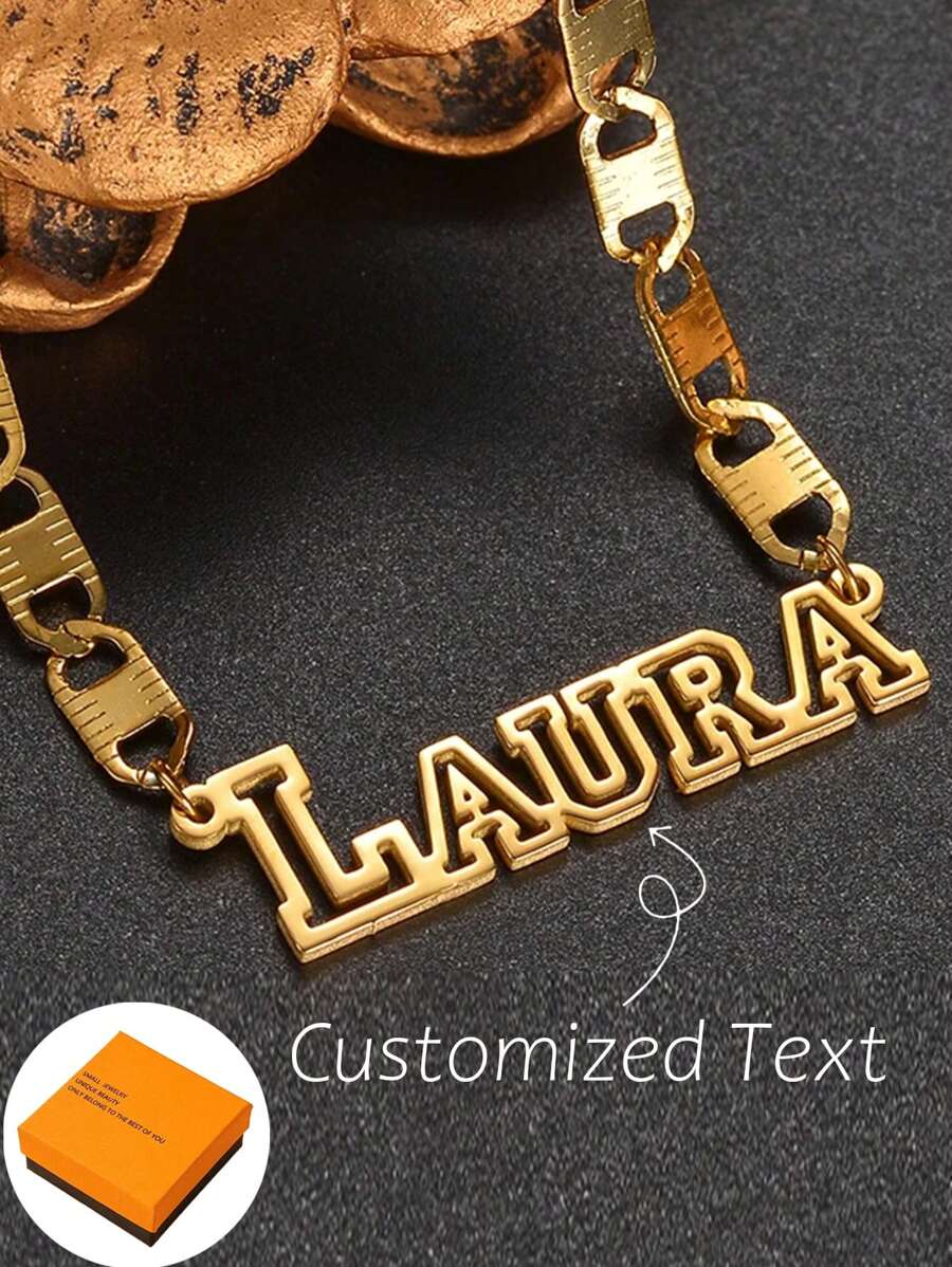 1PC Stainless Steel Hollow Letter Necklace DIY Personalized Simple Japanese Character Chain Necklace Bracelet Accessory Production Customizable Name Simple Daily Style, Products Include Gift Boxes, Valentine's Day Gifts, Birthday Gifts, Mother's Day Gifts, Daily Gifts Valentines