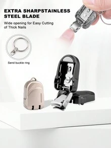 迷你不锈钢指甲刀 - 弧形刀片设计，便携式折叠钥匙扣款式，方便携带 - 无味、耐用的迷你指甲刀，适合家庭使用 - 彩色 - 查看 3