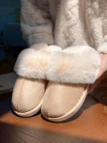 Dép Lông Thú Sang Trọng Thu Đông 2024, Thiết Kế Cặp Đôi Cao Cấp Niche, Giày Gia Đình Size Lớn - Màu Khaki - Xem 3