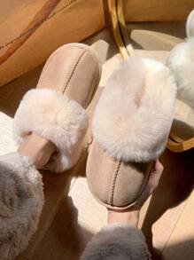 Dép Lông Thú Sang Trọng Thu Đông 2024, Thiết Kế Cặp Đôi Cao Cấp Niche, Giày Gia Đình Size Lớn - Màu Khaki - Xem 1