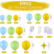 97 个蓝色、绿色和柠檬黄色气球花环套装，蓝色、绿色和黄色乳胶派对气球，适用于淋浴、周年纪念、生日、婚礼、毕业派对装饰，金色星星铝箔气球 - 彩色 - 查看 2