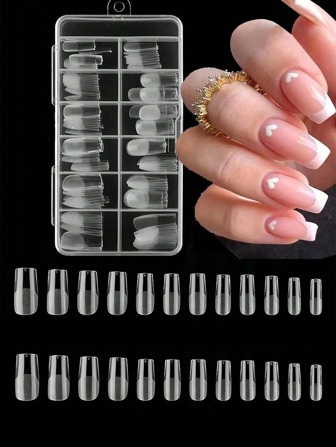 120Pcs Clear Medium Soft Gel Tips Nail Tips Full Cover Square Fake Nails Artificial False Fingernails Manicure Design Decor For Nails/Acrylic Nails Extension Home DIY Nail Salon False Gelly Tips