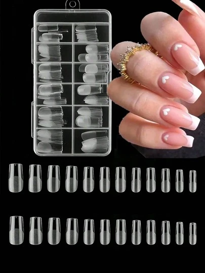 120 Stücke durchsichtige mittlere Gel X Nail Tips, Full Cover quadratisch, künstliche falsche Fingernägel, Maniküre Design Deko für Gel X Nägel/Acrylnagel Verlängerung, Zuhause DIY Nagelsalon falsche Gelly Tips