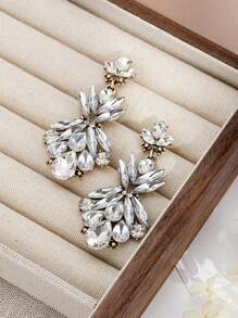 1 Cặp Hoa tai đính pha lê trắng hợp kim cổ điển, thích hợp cho các sự kiện trang trọng và phụ kiện váy dạ hội, dành cho nữ - trắng - Xem 1