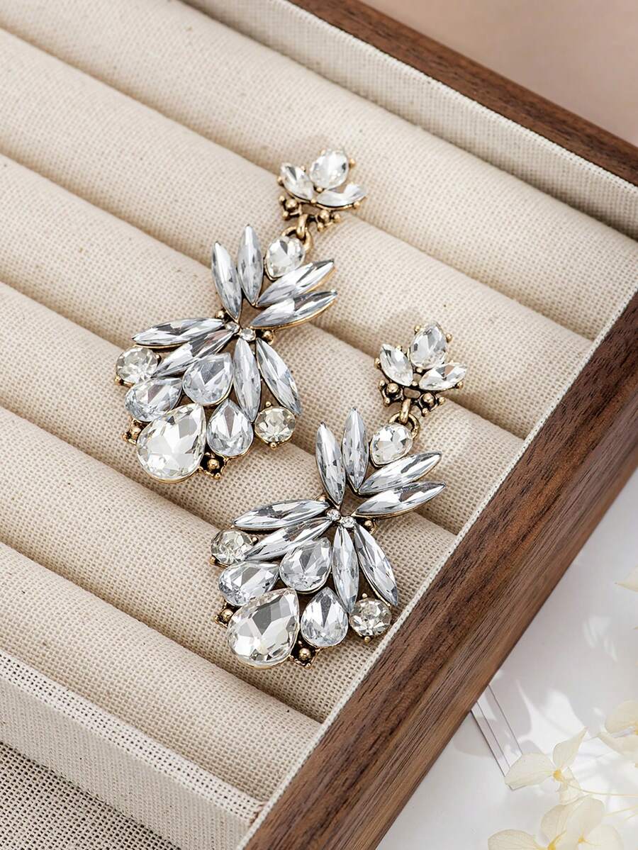 1 Cặp Hoa tai đính pha lê trắng hợp kim cổ điển, thích hợp cho các sự kiện trang trọng và phụ kiện váy dạ hội, dành cho nữ - trắng - Xem 1