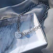 Dây chuyền xương quai xanh phong cách Punk, Dây chuyền dày, Vòng cổ chữ hình trái tim, Người nổi tiếng trên Internet, Thời trang đường phố, Nhảy nhót, Disco, Vòng cổ choker, Vòng cổ - Bạc - Xem 8