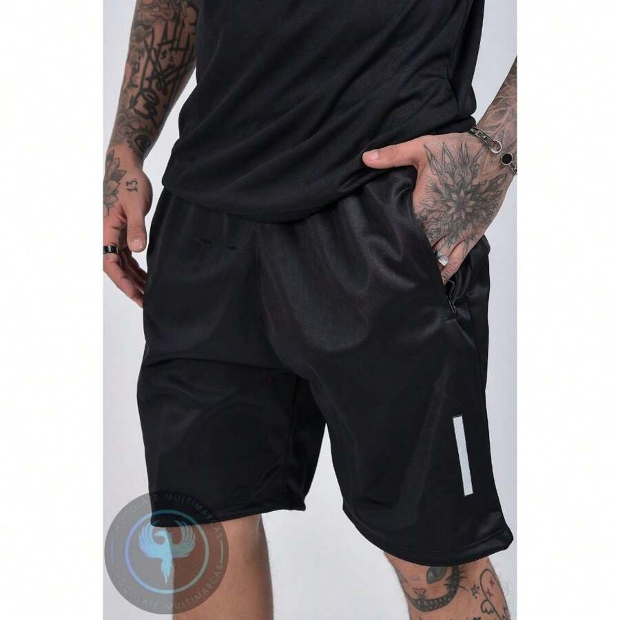 PLAIN MEN'S BERMUDA SHORTS WITH REFLECTIVE LINE ON THE LEGS - VARIOUS COLORS - MEN'S SHORTS - màu đen - Xem 1