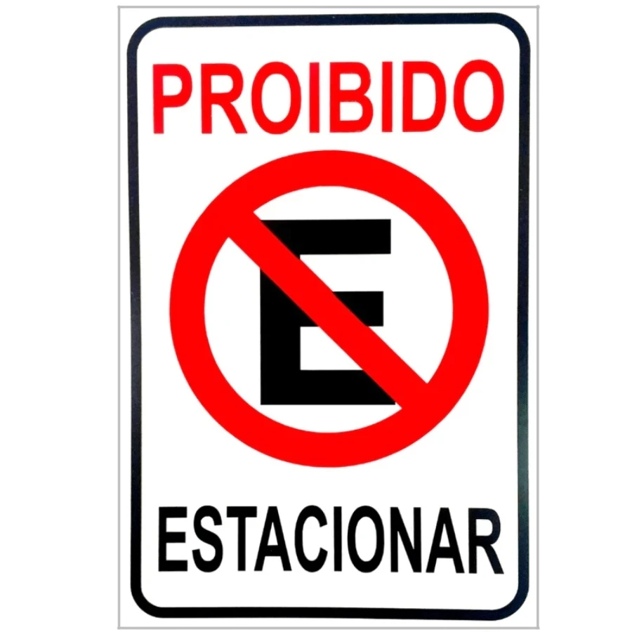 Placa PROIBIDO ESTACIONAR 20x30CM - Sinalização - Casa, Garagem ou Estabelecimento Comercial - Envio Imediato - Produto Premium - Branco - Visão 1
