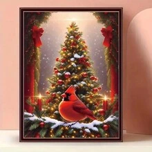 1 bộ tranh đính đá 5D hình lò sưởi Giáng sinh cỡ lớn, cây thông Noel và chim Robin - Bộ tranh khảm đá Acrylic tròn nguyên khối, thích hợp trang trí tường nhà và văn phòng, đồ dùng cho tiệc ngày lễ, không khung - Nhiều màu - Xem 9