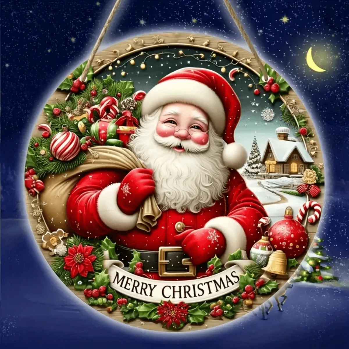 Biển gỗ 7,87 inch "Merry Christmas" - Biển trang trí Giáng sinh/Năm mới, Quà tặng Giáng sinh/Năm mới, Họa tiết ông già Noel, Treo tường, Trang trí nhà cửa, nhà bếp, sân vườn đa năng - Trang trí ngày lễ - Nhiều màu - Xem 1