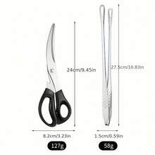 1 chiếc kéo nhà bếp bằng thép không gỉ, kéo cắt thịt và gia cầm đa năng, kéo cắt BBQ Hàn Quốc cong - Nhiều màu - Xem 7