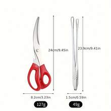 1 chiếc kéo nhà bếp bằng thép không gỉ, kéo cắt thịt và gia cầm đa năng, kéo cắt BBQ Hàn Quốc cong - Nhiều màu - Xem 8