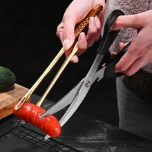 1 chiếc kéo nhà bếp bằng thép không gỉ, kéo cắt thịt và gia cầm đa năng, kéo cắt BBQ Hàn Quốc cong - Nhiều màu - Xem 3