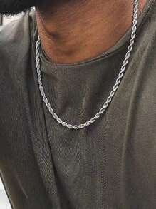 1pc Men's Hiphop Style Copper Maillon Twisted Chain Necklace, Various Lengths And Widths Available