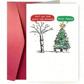Roligt och humoristiskt julkort - björkträ, vintage tomtedesign, perfekt för alla - semesterhälsningsvykort