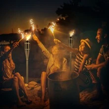 Froadp 12 Pack Outdoor Garden Torches Bamboo With Fuel Wick And Metal Oil Storage Tank Path Oil Lamp For Parties Pathway Lighting (Ø5.5x90cm) - Black - View 7