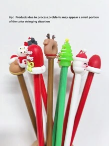 50 支装圣诞凝胶墨水笔新奇圣诞圆珠笔黑色凝胶墨水圣诞人物棒笔圣诞卡通凝胶墨水笔适用于课堂奖励、办公用品、圣诞袜