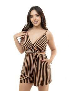 Women's Striped Strappy Romper - 有條紋的 - 查看 6