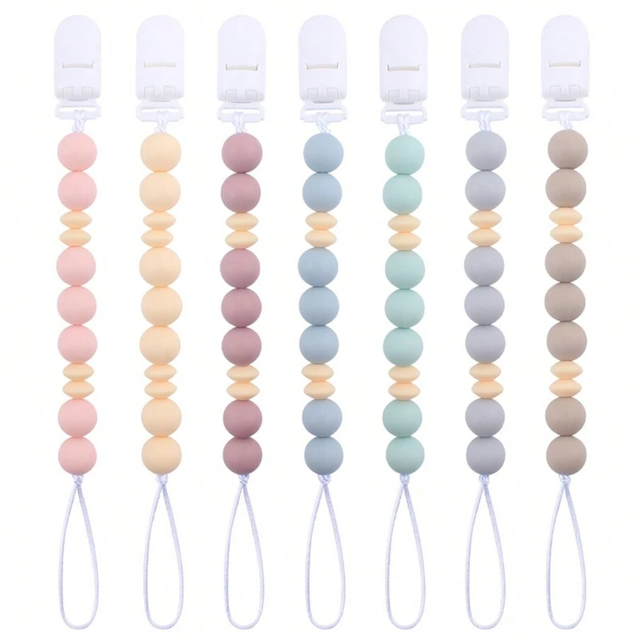 1 件装新款儿童塑料夹防丢链创意马卡龙色硅胶串珠儿童 DIY 手工首饰配件 - 彩色 - 查看 1
