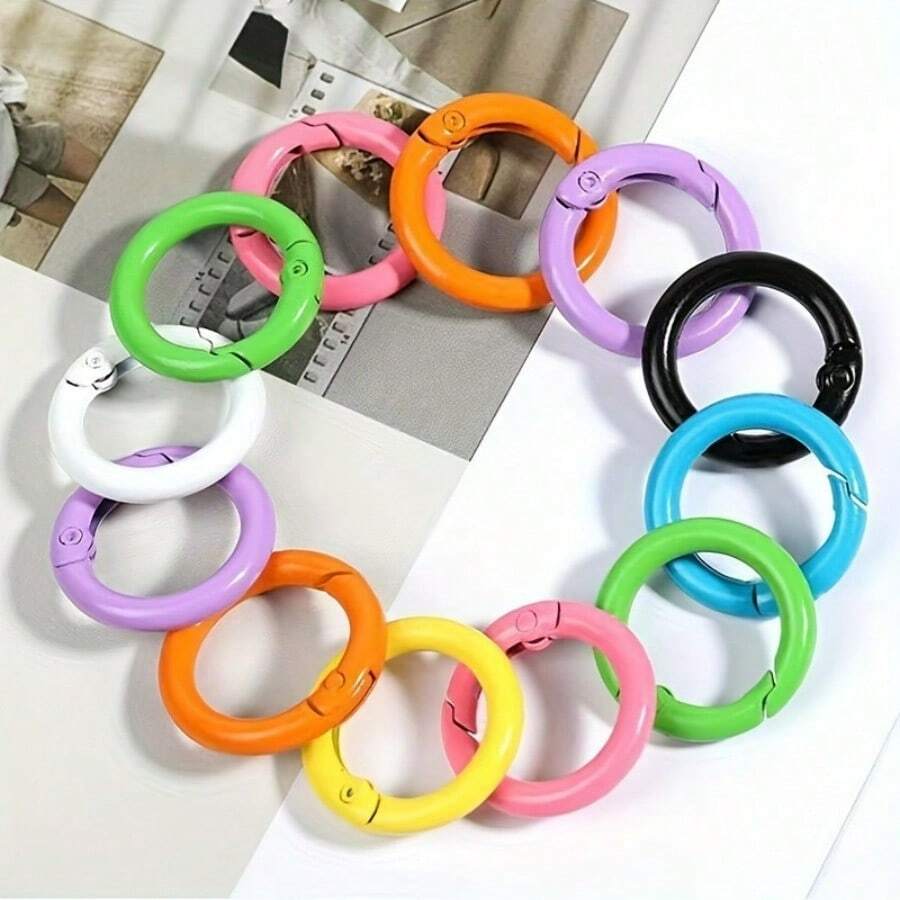 10 chiếc móc chìa khóa tráng men nhiều màu kẹo hỗn hợp có thể mở được, móc chìa khóa kim loại nhiều màu, mặt dây chuyền thủ công DIY - Màu hỗn hợp - Xem 1