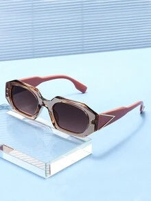 1 件女士和男士经典不对称多边形塑料时尚眼镜，复古铆钉设计，时尚户外运动度假海滩配件女士眼镜遮阳镜 - 彩色 - 查看 10