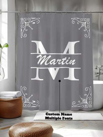 1pc Custom Initial And Name Shower Curtain, Personalized Monogrammed Shower Curtain, Classy Design Bath Decor, Waterproof, Housewarming Gift, Family Gift, White/Green/Blue/Pink/Grey Color, 6 Sizes Available, Ideal For Bathroom, Girl Dorm, Apartment Shower Curtain, Gift For Family, Friends, Mom, Dad, Gift For Him, Gift For Her Home Bathroom Decor Fall Decor Bathroom Accessories Back To School