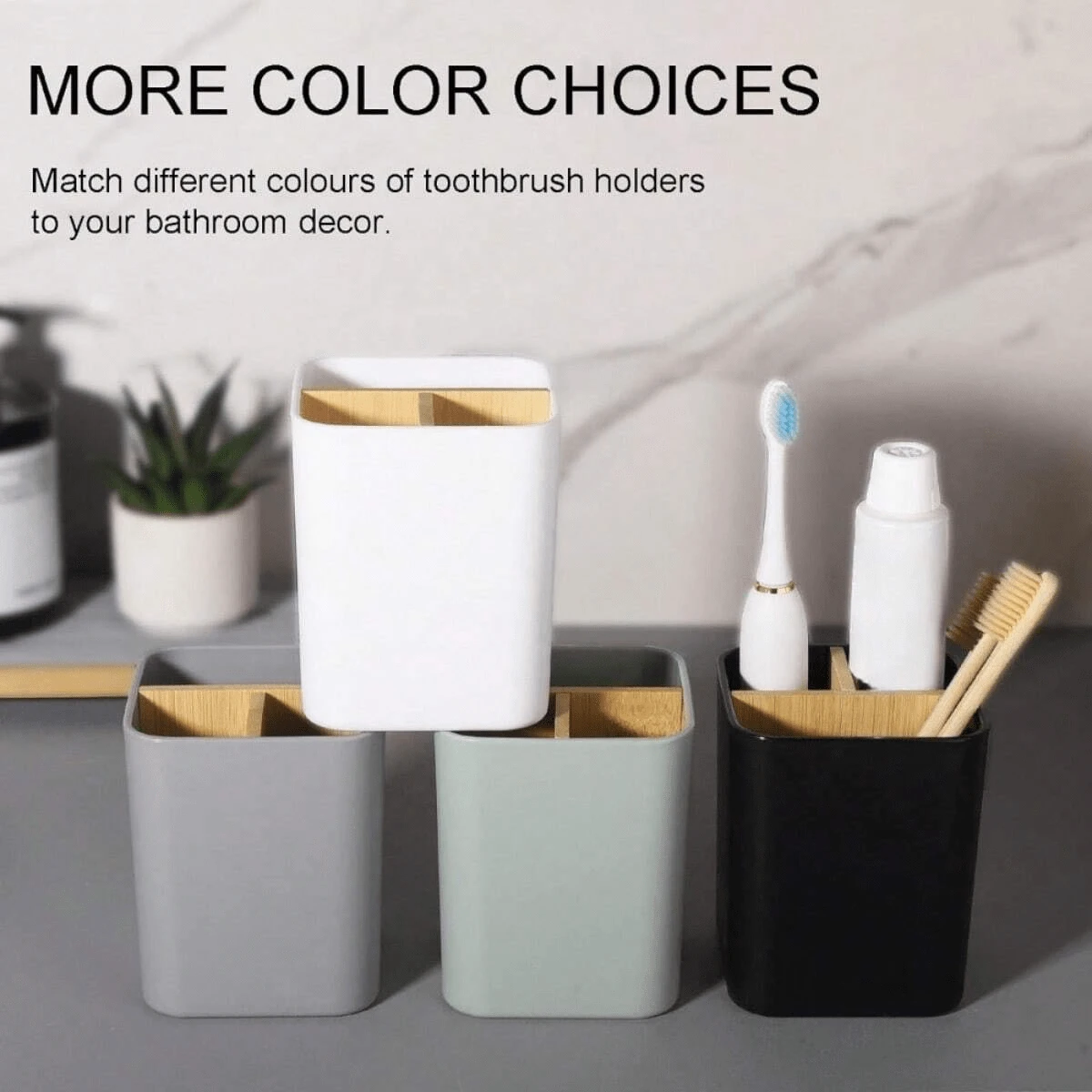 Bamboo Toothbrush Holder With 3 Slots, Bathroom Countertop Storage