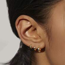 3 对女士金环状耳环套装 厚重金银环状耳环 14K 镀金防过敏小号环状耳环 微型金时尚厚环状耳环 可叠戴多个耳洞 - 彩色 - 查看 6