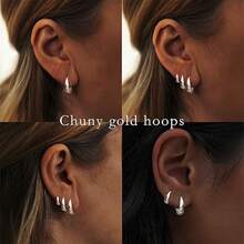 3 对女士金环状耳环套装 厚重金银环状耳环 14K 镀金防过敏小号环状耳环 微型金时尚厚环状耳环 可叠戴多个耳洞 - 彩色 - 查看 11