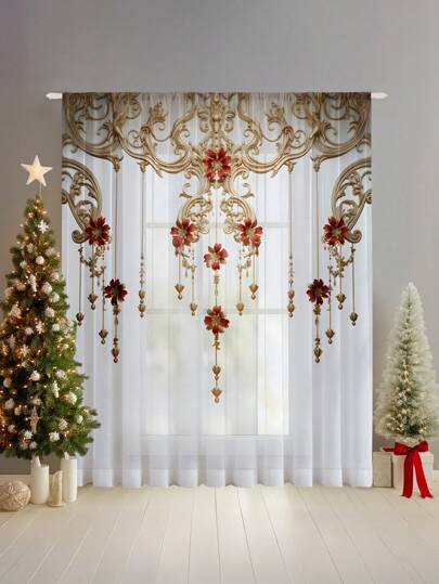 قطعة واحدة من ستائر كريستالية فاخرة لزينة عيد الميلاد، مطبوعة ثلاثية الأبعاد، شفافة ولكن لا يمكن رؤيتها من خلالها، جيب للعواميد