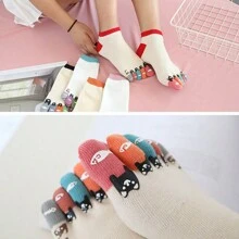 1 Cặp vớ tách ngón chân họa tiết hoạt hình cho nữ, vớ năm ngón chấm keo nhiều màu - Nhiều màu - Xem 3