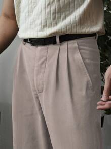 Pantalón de vestir recto y plisado liso para hombre - Albaricoque - Ver 5