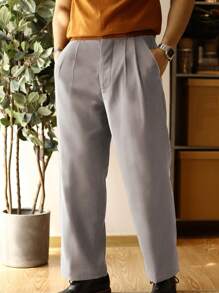 Pantalón de vestir recto y plisado liso para hombre - Albaricoque - Ver 8