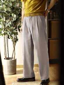 Pantalón de vestir recto y plisado liso para hombre - Albaricoque - Ver 6